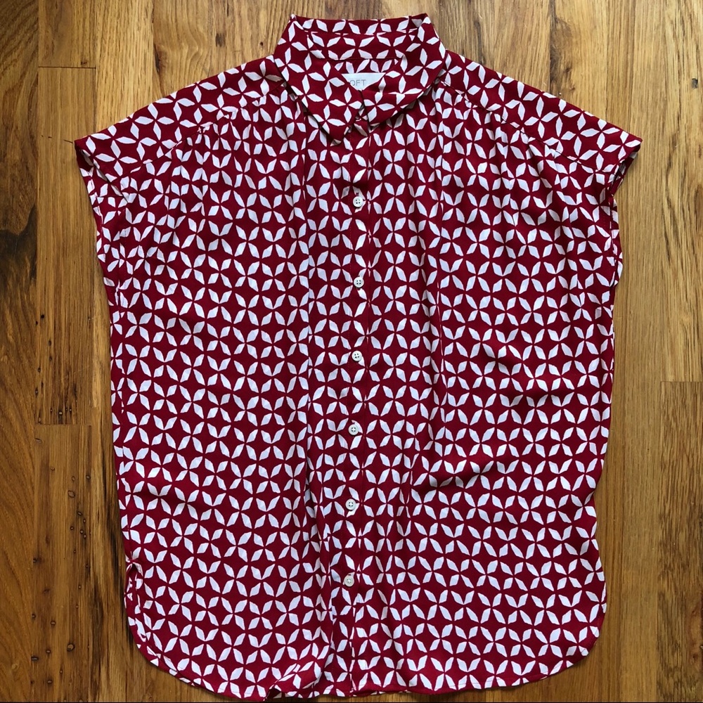 Loft Printed Cap Sleeve Button Down